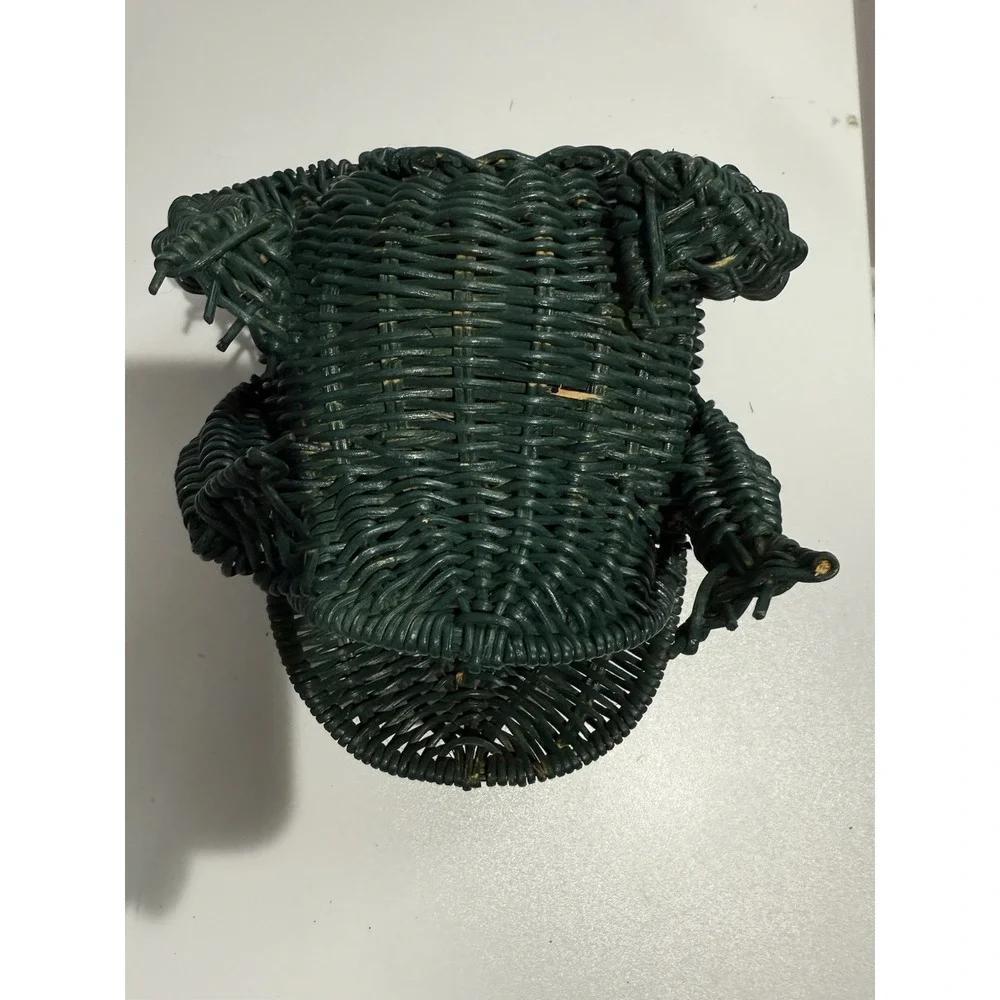Vtg Green Woven Wicker Frog Basket Open Mouth 8